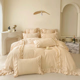 4Pcs Korean Princess Style Cotton 100% Bedding Set Duvet Cover 200x230 220x240 Solid Color Lace Bed  Sheet  pillowcases