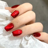 24Pcs Simple French Fake Nail with Gradient White Design Short Square Head False Nails Wearable Finished Manicure Press on Nails