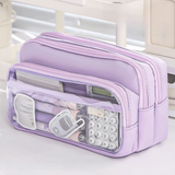 Color-Block Pen Bag Multi-Compartment Transparent Pocket Pencil Case Large Capacity with Zipper Multi-layer Pen Pouch
