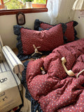 3/4Pcs Vintage Flower Lace Ruffles Skin-friendly Soft Bedding Set Duvet Cover Bed Sheet Pillowcases