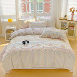 100% Cotton Bedding Set Soft Skin-friendly Four Piece Set Single Couple Flower Printed Comforter Duvet Cover Set for Adults Kids