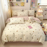 Ikeehome  100% Cotton 4-Piece Duvet Cover Set (1 Duvet Cover 2 Pillowcases 1 sheet), Minimalist Cartoon Design, Ultra-Soft Bedding Set