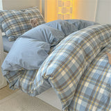 Japan Style Bedding Set Plaid Duvet Cover Set With Sheet Bedroom Decor Skin Friendly King Single Double Bedding Set Home Textile