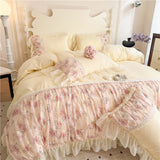 Princess Style Duvet Cover Sets with Lace Embroidery Bed Cover for Girls  Queen/King Size 이불커버 Soft Pink Bedding with Ruffles