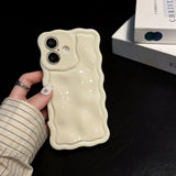 Solid Color Gloss 3D Wave Texture Phone Case for iPhone 16 15 14 13 16 Pro Max Soft Silicone Shockproof Protection Coque Cover