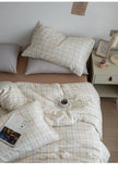 Ins Sle Pure Cotton Double Layered Bedding Set Simple Nordic Plaid Bed eet Cover Duvet Cover Bed Canopy Four Piece Set