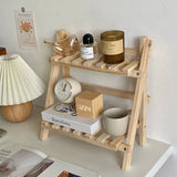 INS Wooden Double Layer Kitchen Shelf Foldable Home Storage Organization Table Shelf Room Accessories Spice Rack Holder