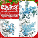 Blue Artificial Flowers Christmas Tree Decoration Glitter Star Light Berries Snowflakes Bow for Home Decor New Year Ornaments