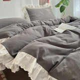 Princess Style Bedding Sets INS Ruffle Lace Bow Quilt Cover Home Romantic Bedclothes Decor Woman Girls Bedroom Duvet Cover 4pcs