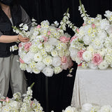 80/70/60/50cm Artificial Flower White Large Ball Wedding Table Centerpiece Road Lead Floral Arrangement Event Party Decor