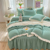 Princess Style Girls Bedding Set Ruffle Duvet Cover With Lace Korean Four Piece Set Quilt Cover Pillowcase Wedding Bedroom Decor