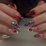 24pcs Manicure Long Almond False Nails Simple Cherry Color Fake Nials French Detachable Nail Tips Women