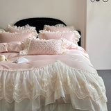 Lace Princess Bedding Set Gorgeous Embroidery Romantic Flat Bed Sheet Pillowcases Queen King Size Bed Linen Set Gift for Family