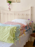 Pure Cotton Pillowcases  Knot Tied Set of Two  Color Versatile Ins Girl's Heart Cotton Fabric Rectangular Shape