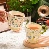 430ml Floral Ceramic Mug Large Capacity Breakfast Cup Couples Water Cups Holiday Gift for Girlfriend Office Water Handgrip Cup
