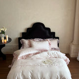 Flowers Embroidery Ruffles Princess Bedding Set Lyocell Bamboo Fiber Soft Silky Duvet Cover Flat/Fitted Bed Sheet Pillowcases