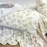 Premium 100% Gauze Cotton Farmhouse Floral Large Ruffles Bedding Set Soft Crepe Duvet Cover Bed Sheet/Fitted Sheet Pillowcases
