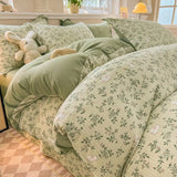 Yellow Floral Bedding Set Soft Ins Single Double Queen Size Duvet Cover Flat Sheet Pillowcase Girls Home Bed Linens NO Filler