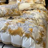 Nordic Bedding Sets Egyptian Cotton Floral Flat Bed Sheet Set Pillowcases Skin-Friendly Breathable Queen King Size Bed Linen Set