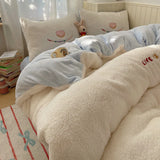 INS Cartoon Bedding Set  soft Fleece duvet cover set for kids adult Sheet set With Pillowcases full size