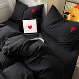 Cute Pink Heart Bedding Set Ins Nordic Embroidery Bed Sheet Set Of Four Pieces Home Luxury Duvet Cover Set For Girls