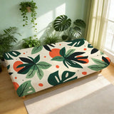 Flat print stretch sofa bed armless sofa cover green plant pattern on beige background