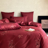1000TC Egyptian Cotton Red Vintage Rose Print Lace Wedding Bedding Set Duvet Cover Set Flat/Fitted Bed Sheet Pillowcases 4Pcs