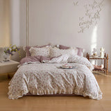 Double Layer Lace Ruffles 100% Cotton Princess Style Bedding Set Single Queen King Size Floral Duvet Cover Bed Sheet Pillowcases