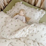 Korean Baby Girl Crib Bedding Set Bunny Rose Cherry Floral Cotton Muslin Cot Bedding Kit Duvet Cover Pillowcase No Filler
