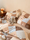 Cute Cartoon Plaid Rabbit Winter Thiened Milk Velvet Coral Fce Four-Piece Bedding Set Comforter Cover Bedding Accories