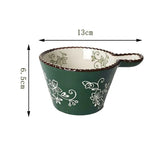 Ceramic Bowl with Handle Multifunctional Baking Bowl Oven Microwave Handmade French Tableware Coffee Cup Breakfast Cereal Bowl