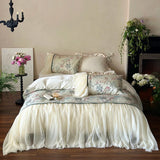 4Pcs French Princess Lace Ruffles Lyocell Cotton Soft Silky Skin-friendly Bedding Set Duvet Cover Sets Bed Sheets Pillowcases