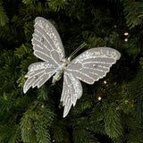 Clip-On Christmas Sequin Butterfly Ornament Flocking Finish 3D Glitter Artificial Butterfly Pendant Realistic Handmade