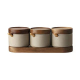 Ceramic Seasoning Jar Retro Japanese Style Home Kitchen Salt Chili Sugar Jar Oil Pot Wooden Lid Spice Kitchen Utensils Modern