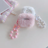 cute pink bow soft plush fluffy bluetooth headphone protector case for airpods 1 2 3 4 pro 2 protective cover luxury bracelet