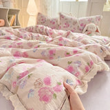 Ikeehome  new hollow lace wrinkled cotton four-piece set household student dormitory three-piece set bed sheet quilt cover