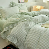 4 Piece Pink Plaid Duvet Cover Set, 100% Polyester Soft and Breathable Bedding, Suitable for Bedroom, All-Season Use