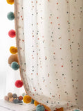 Retro cotton linen rainbow ball yarn cream style bedroom living room children's room cotton linen curtains tulle custom curtains
