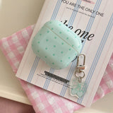 Korea Mint Green Polka Dots Silicone Earphone Case For Apple AirPods 1or2 3 4 Pro Pro 2 Soft Protection Cover With Keychain