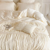 Pink Romantic Lace Princess Wedding Bedding Set Lyocell Bamboo Fiber Soft Silky Duvet Cover Flat/Fitted Bed Sheet Pillowcases