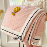 Ins Girl Bow Summer Thin Quilt Seersucker Washed Cotton Summer Quilt Single Dormitory Air Conditioner Blanket Machine Washable