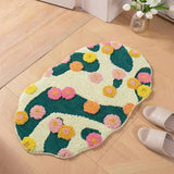 Irregular Tufting Floral Bathroom Mat Soft Bathmat Rug Bedroom Carpet Doormat Floor Anti Slip Pad Aesthetic Home Room Decor