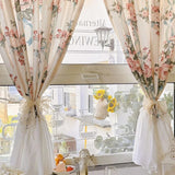 French Romantic Flowers Curtains Cloth for Living Room Lace Warp Ruffled Rose Tulle Curtains for Kitchen