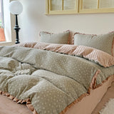 Thiened Double Layer Cotton Bean Flannel Four Piece Set Korean Sle Winter Warm Student Tee Piece Set Floral Lace Bedding