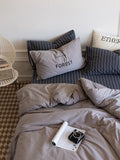 Ikeehome  Thiened Cotton Flannel Plaid Four-Piece Bedding Set Warm Stripe Pattern Student Bed eet Cover Duvet Cover Bedding