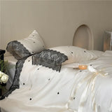 Luxury Lace Bow Embroidery Bedding Set Queen King Duvet Cover Bed Sheet Sheet Pillowcases