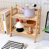 Double Layer Wooden Desktop Display Storage Rack Kitchen Cabinet Holders Spice Racks Storage Shelf for Kitchen Desktop Organizer