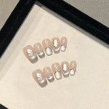 10Pcs Pink Coffin Handmade Press On Nails 3D Rhinestone Fake Nail with Butterfly Full Cover Pearl Wearable Artificial Nail Tips