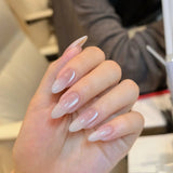 10pcs Short Almond Press on Nails Gradient Cat Eye Handmade False Nails Glitter Rhinestone Fake Nails French Acrylic Nail Tips
