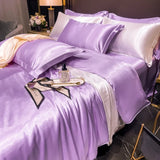 Solid Silk Bedding Set with Duvet Cover Bed Sheet Pillowcases Luxury King Single Double Couple Pillow Case Bedsheet